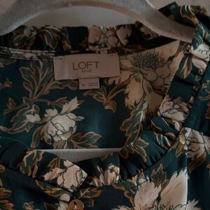 LOFT Teal and Cream Floral Top